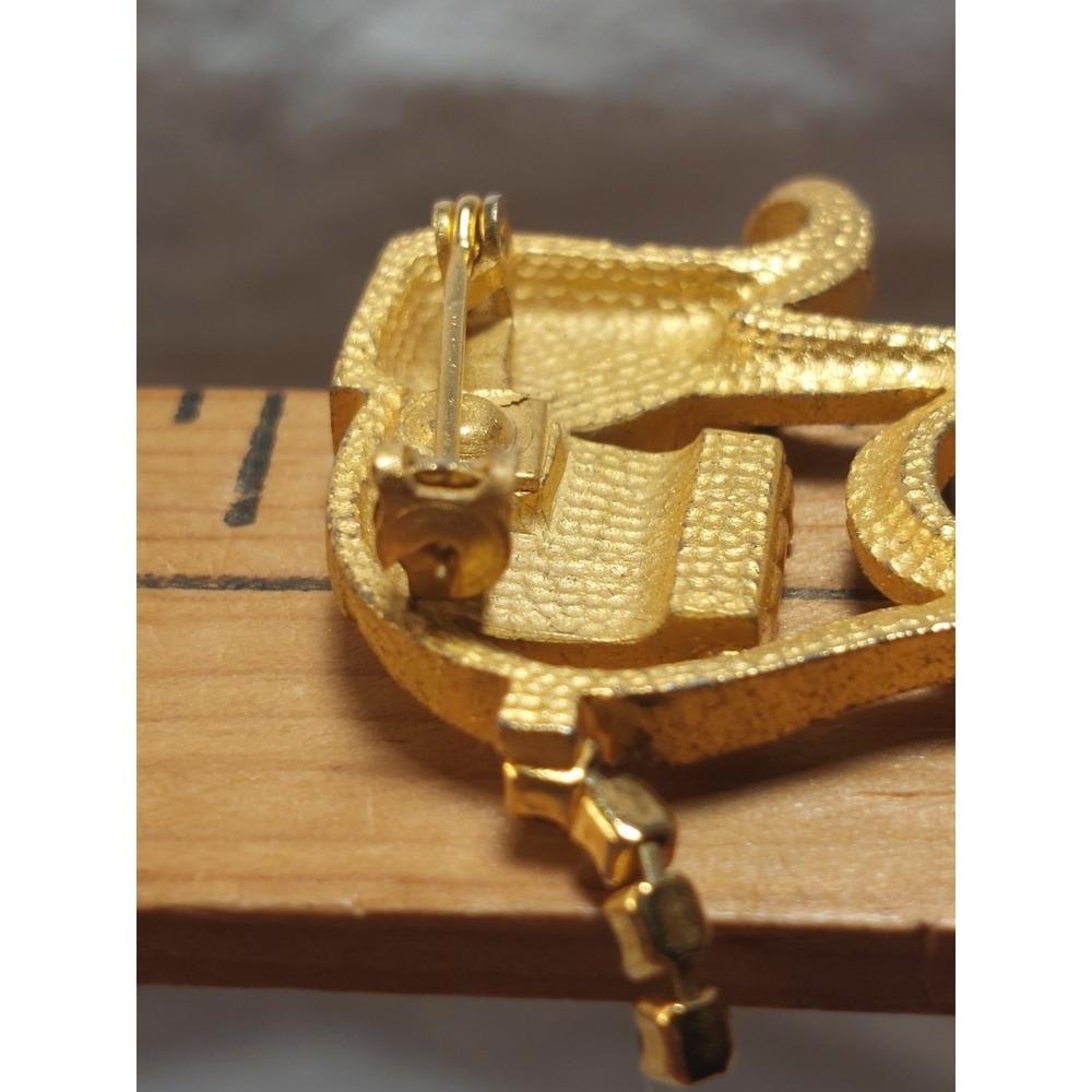 Elephant Brooch Pin Lucky Animal Figural Costume Vintage Gold Tone Rhinestone - Picture 8 of 8